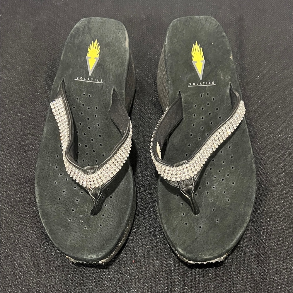 Volatile Black Sandals with Rhinestone Straps